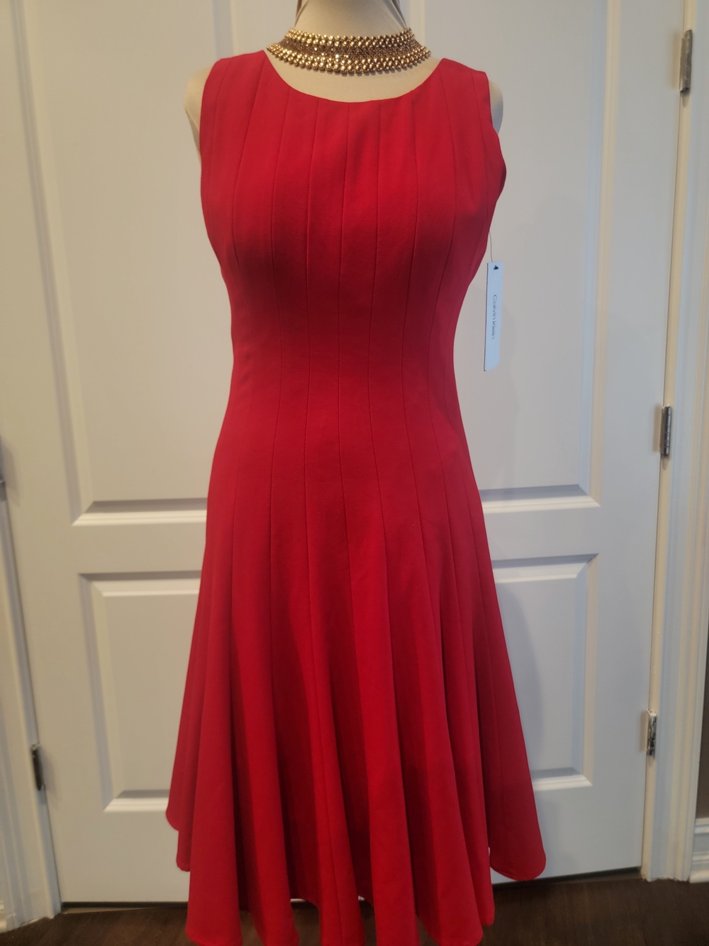 Calvin Klein Sleeveless Red Midi Fit-and-Flare Dress